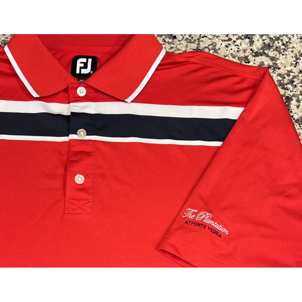 Footjoy Mens Short Sleeve Polo Shirt Red White Blue The Plantation‎ Ponte Vedra
